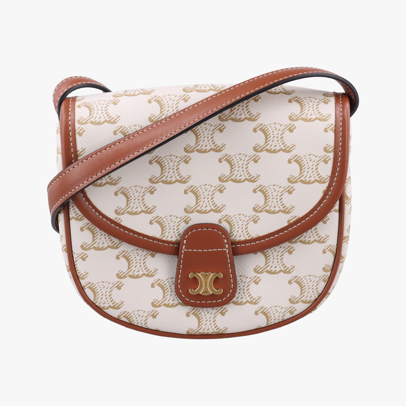 Triomphe Mini Besace White×brown PVC coated canvas U-CU-5201