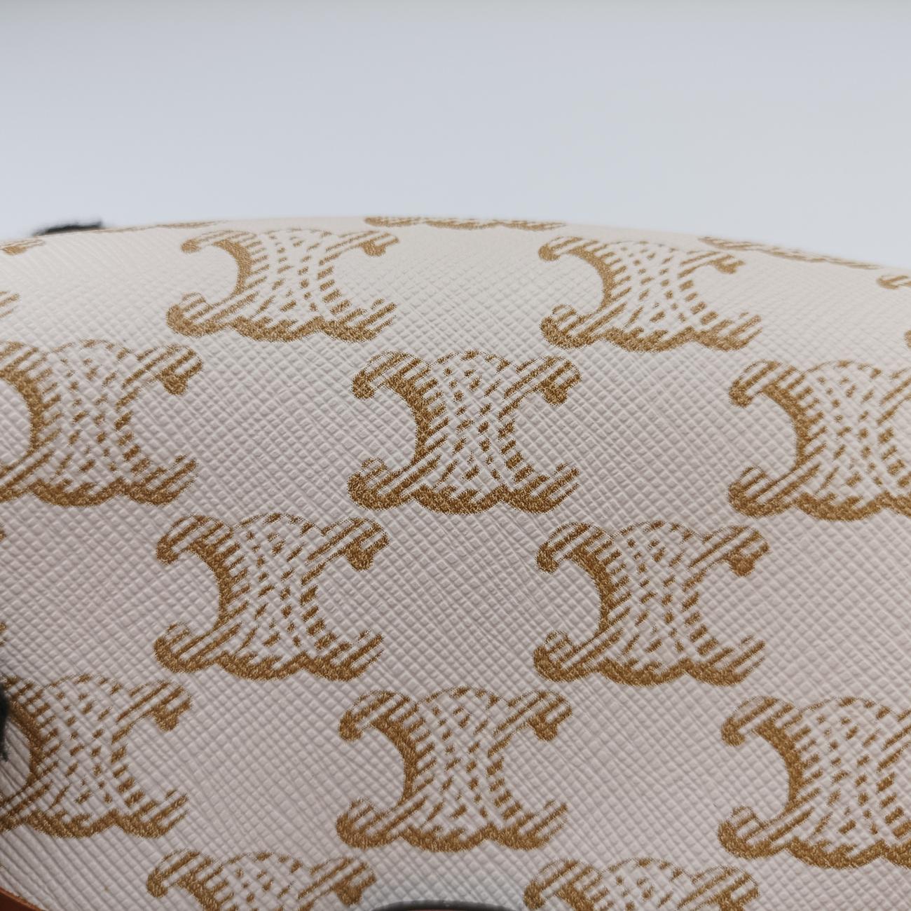 Triomphe Mini Besace White×brown PVC coated canvas U-CU-5201