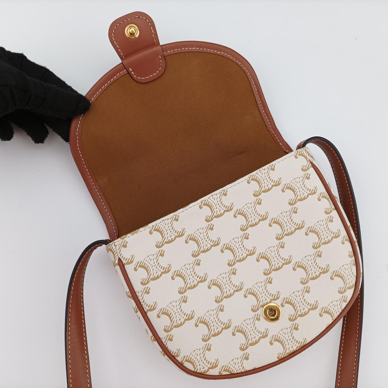 Triomphe Mini Besace White×brown PVC coated canvas U-CU-5201