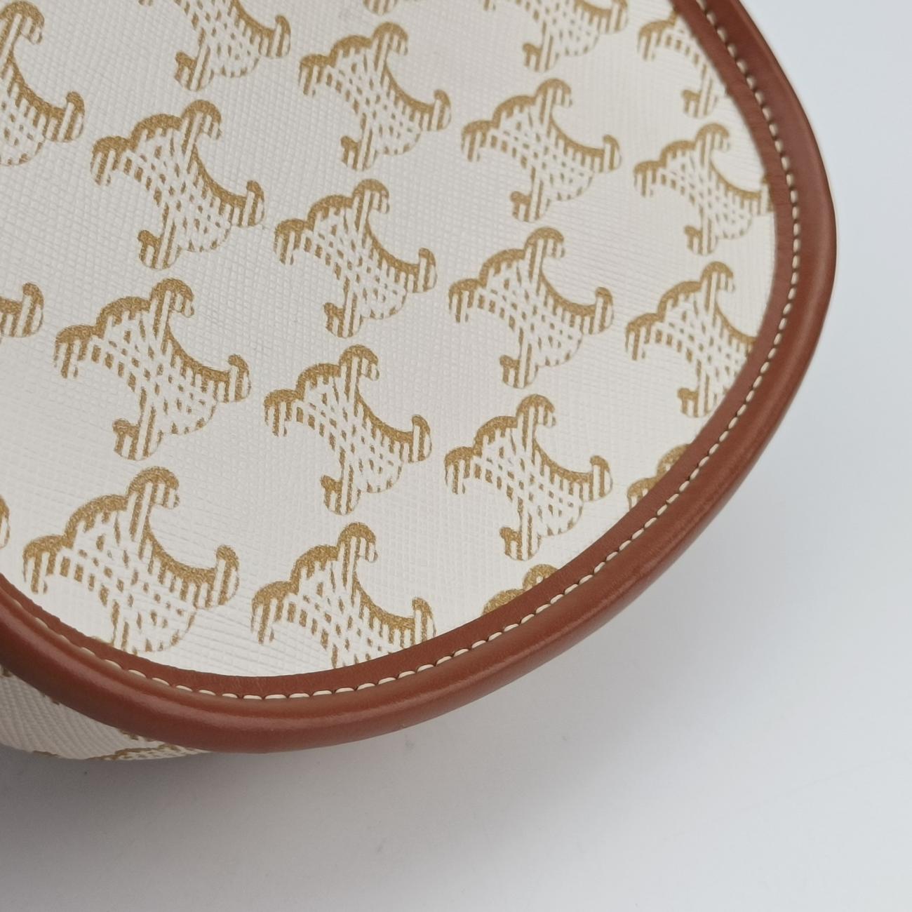 Triomphe Mini Besace White×brown PVC coated canvas U-CU-5201