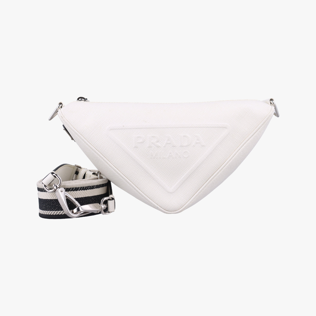 Triangle Logo Plate White SAFFIANO Leather 56 5