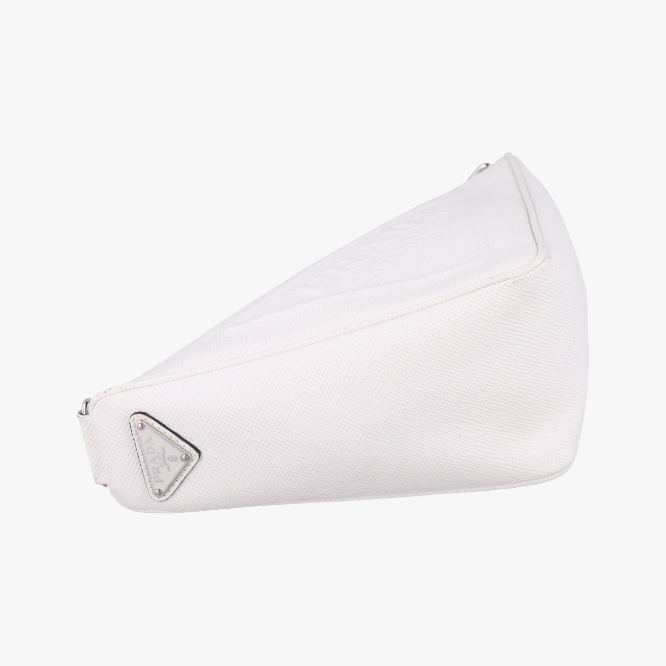 Triangle Logo Plate White SAFFIANO Leather 56 5