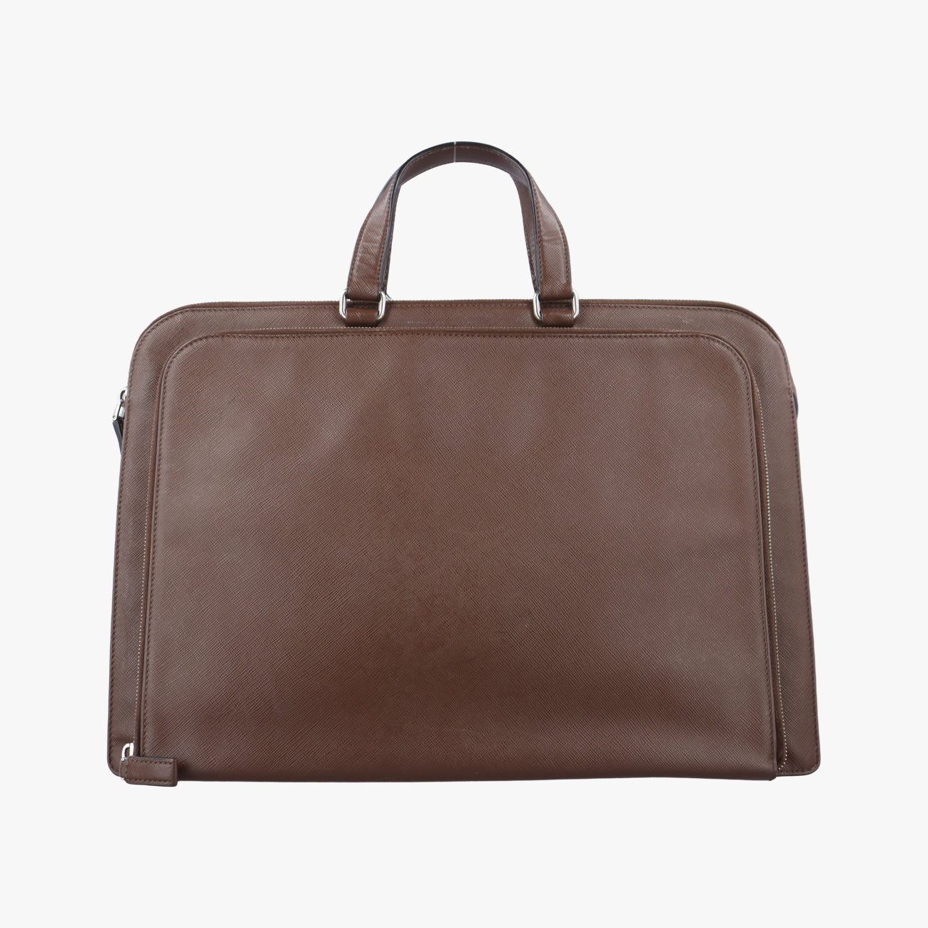 Triangle Logo Plate Brown Saffiano Leather 164