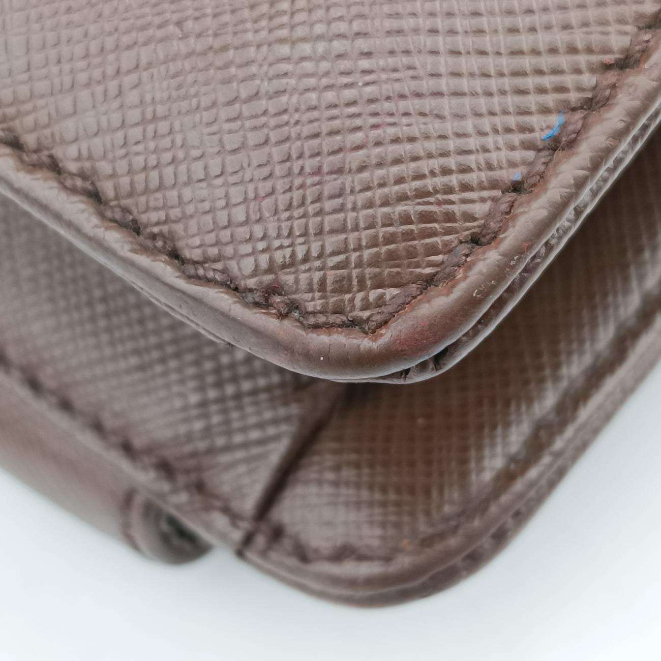 Triangle Logo Plate Brown Saffiano Leather 164