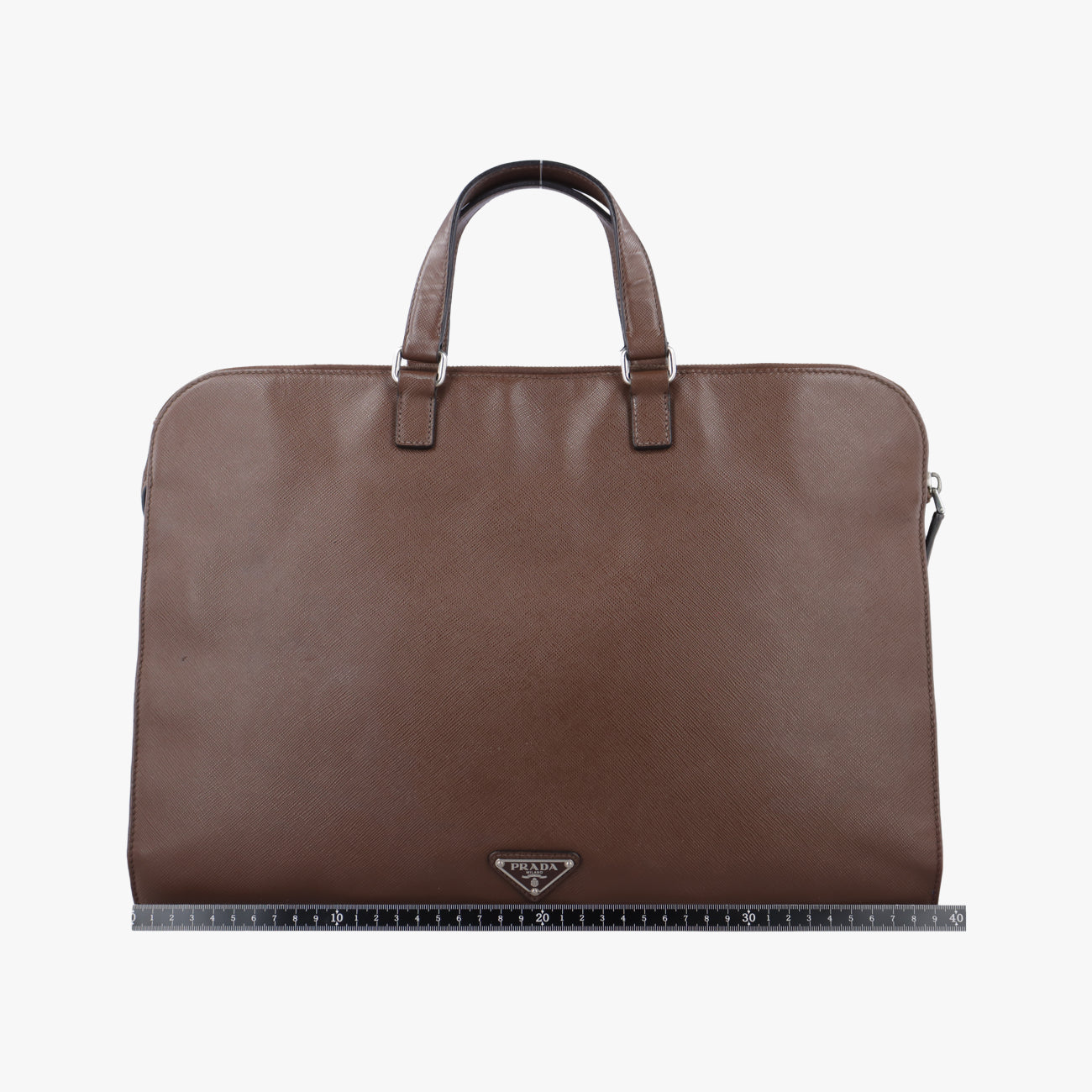 Triangle Logo Plate Brown Saffiano Leather 164