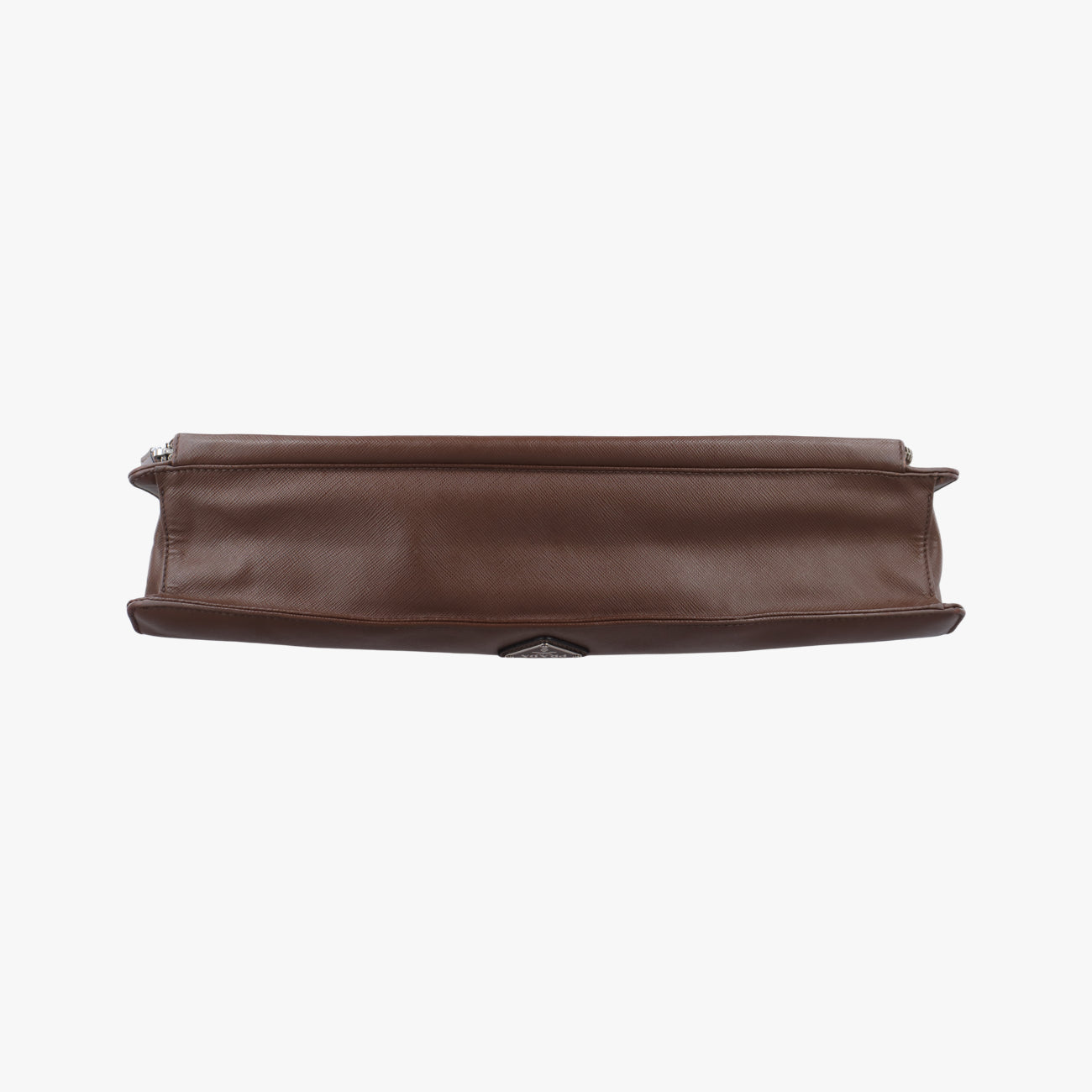 Triangle Logo Plate Brown Saffiano Leather 164