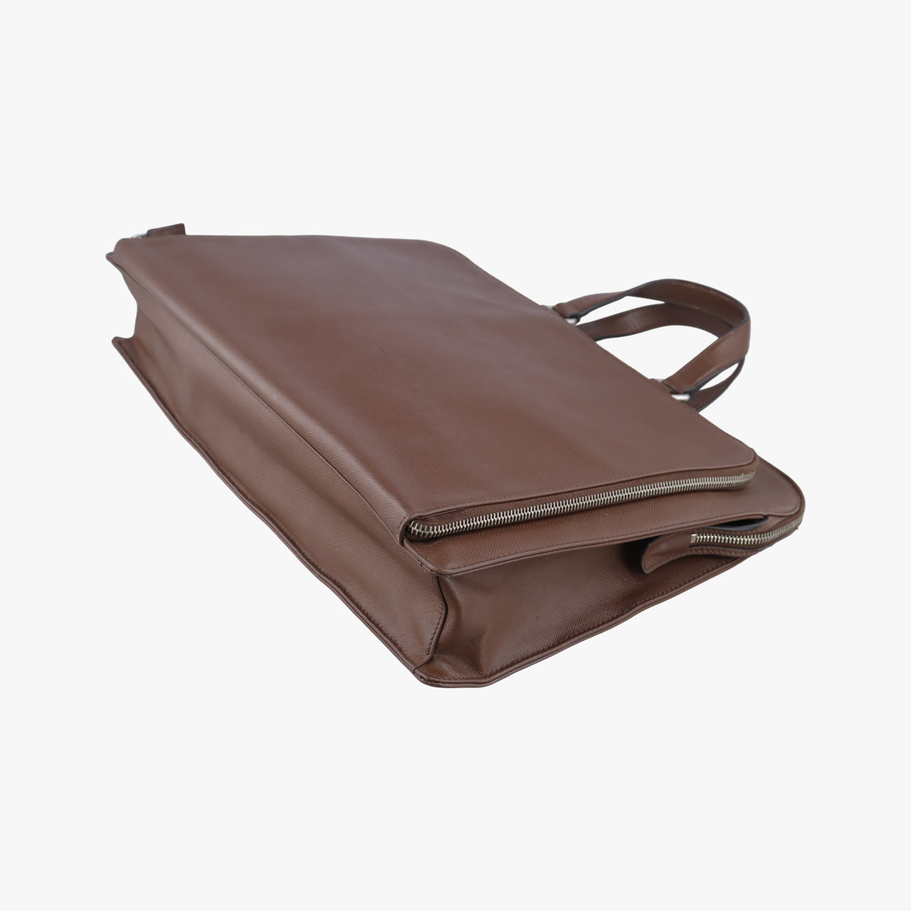 Triangle Logo Plate Brown Saffiano Leather 164