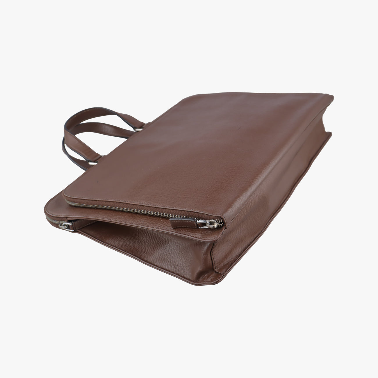 Triangle Logo Plate Brown Saffiano Leather 164