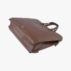 Triangle Logo Plate Brown Saffiano Leather 164