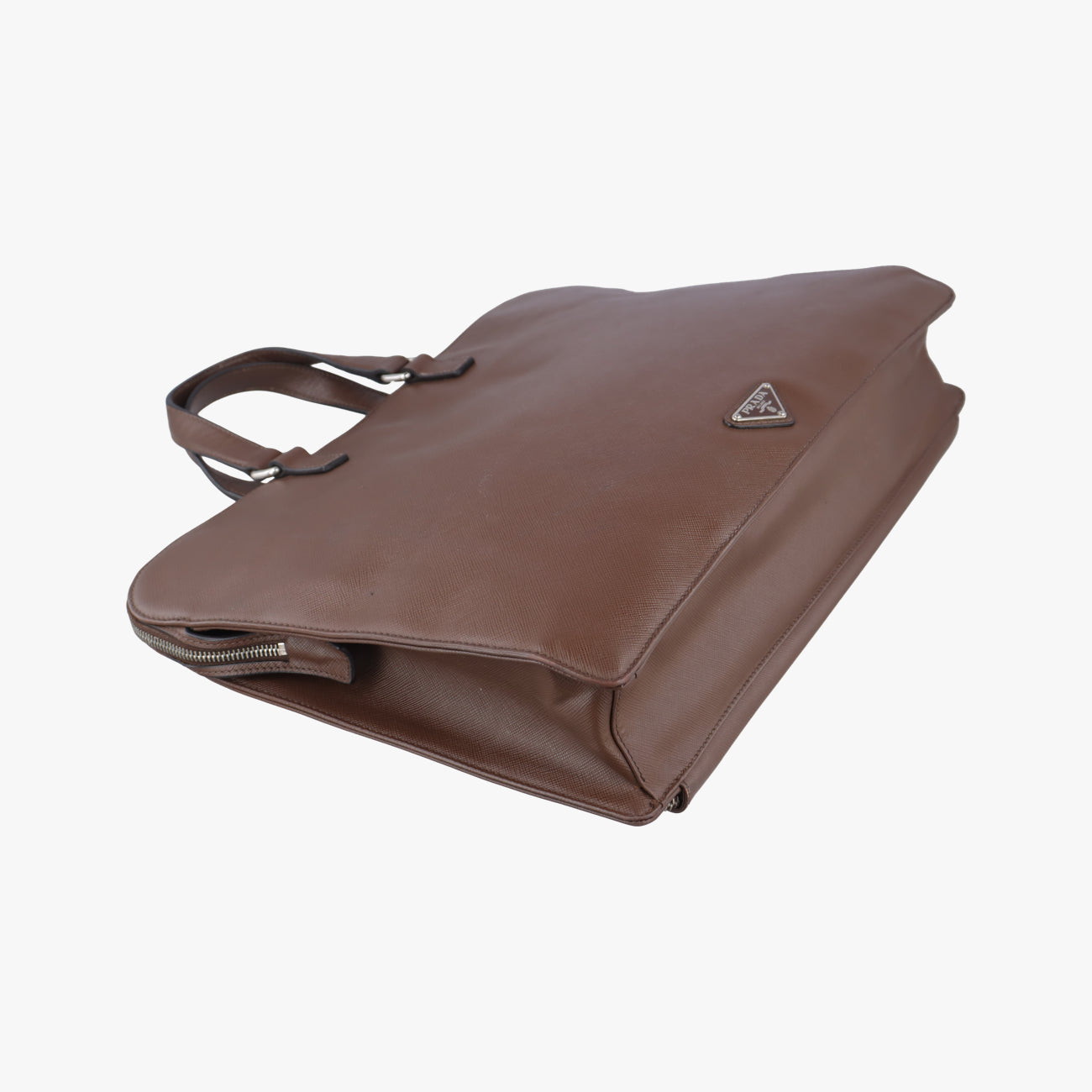 Triangle Logo Plate Brown Saffiano Leather 164