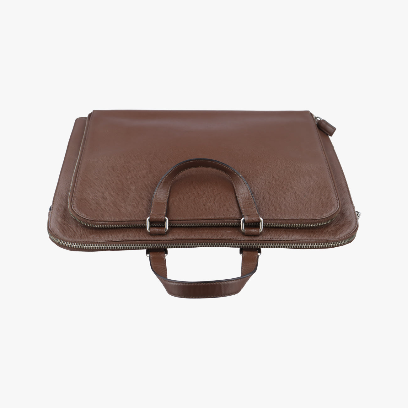 Triangle Logo Plate Brown Saffiano Leather 164