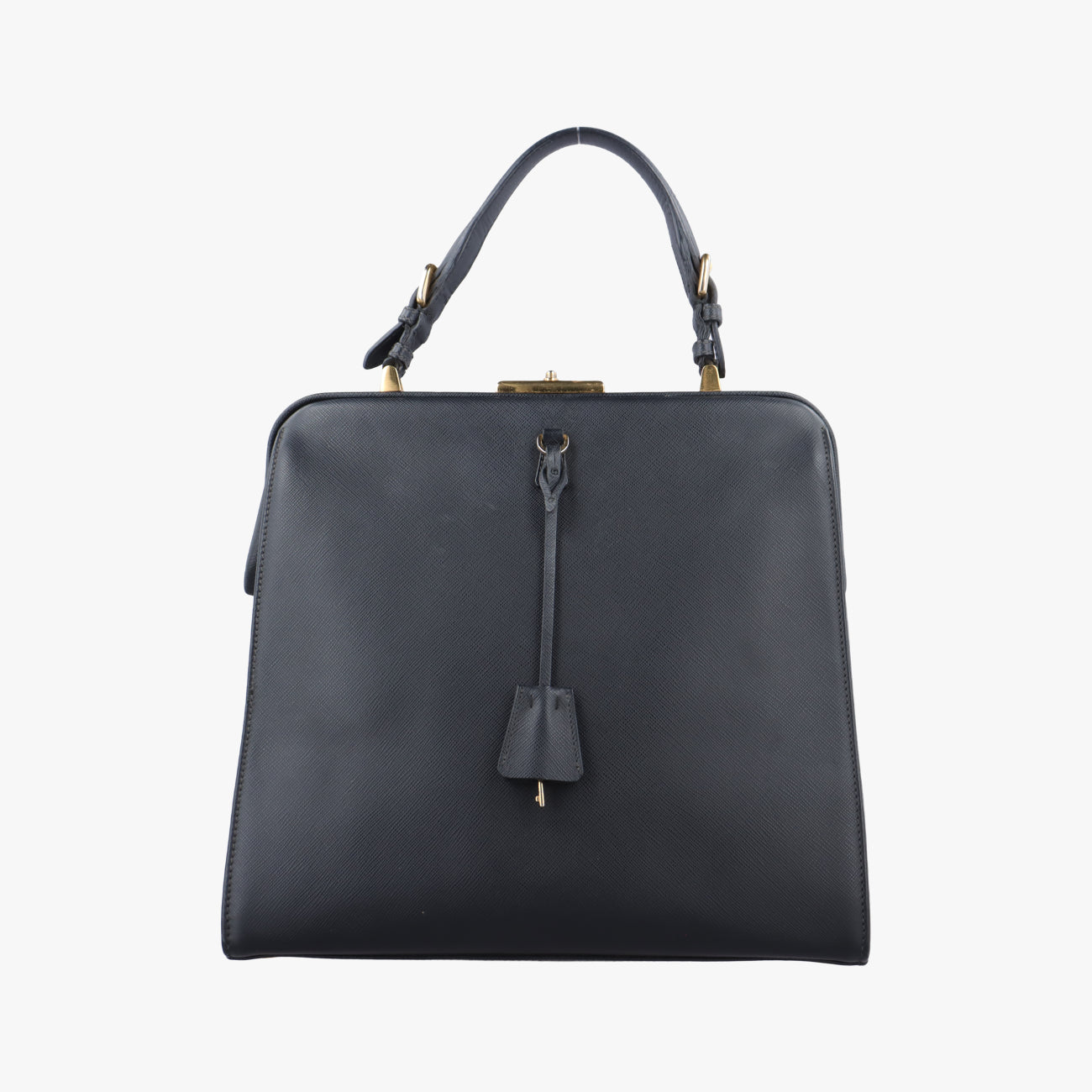 Framed Top Handle Tote Black Saffiano Leather 7/9