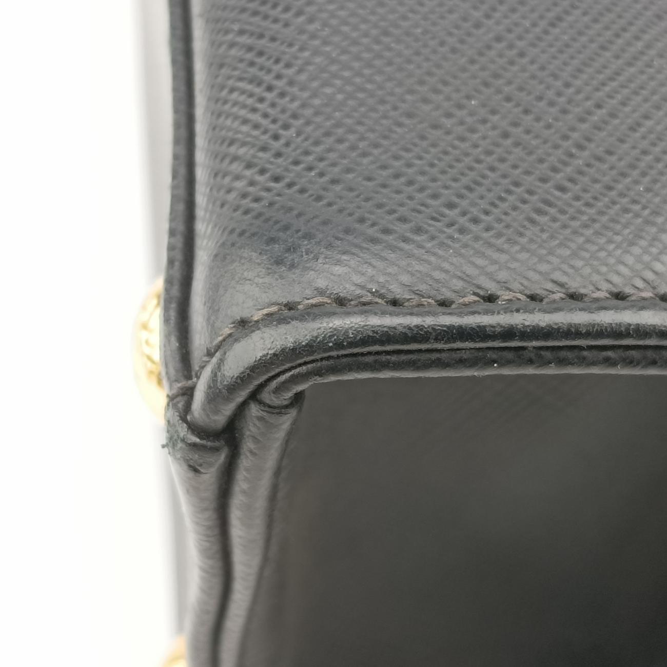 Framed Top Handle Tote Black Saffiano Leather 7/9