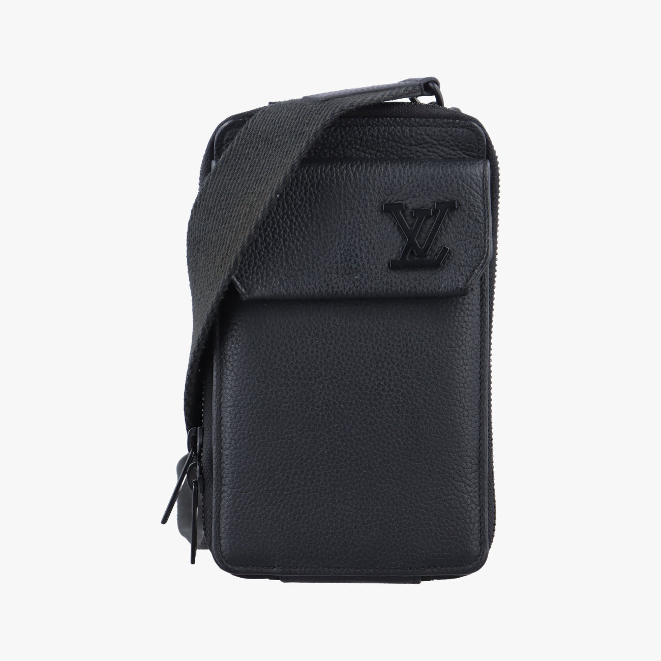 LV Aerogramme Phone Pouch Black Grained Leather MI4270 ICチップ