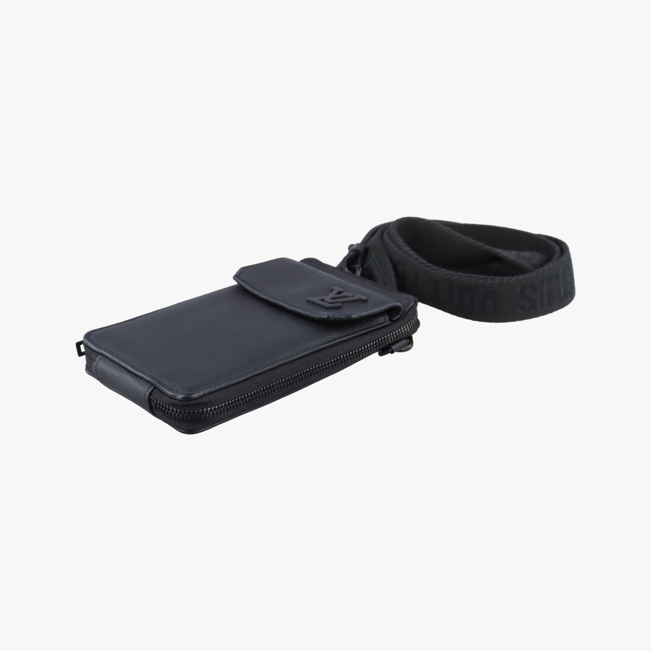 LV Aerogramme Phone Pouch Black Grained Leather MI4270 ICチップ