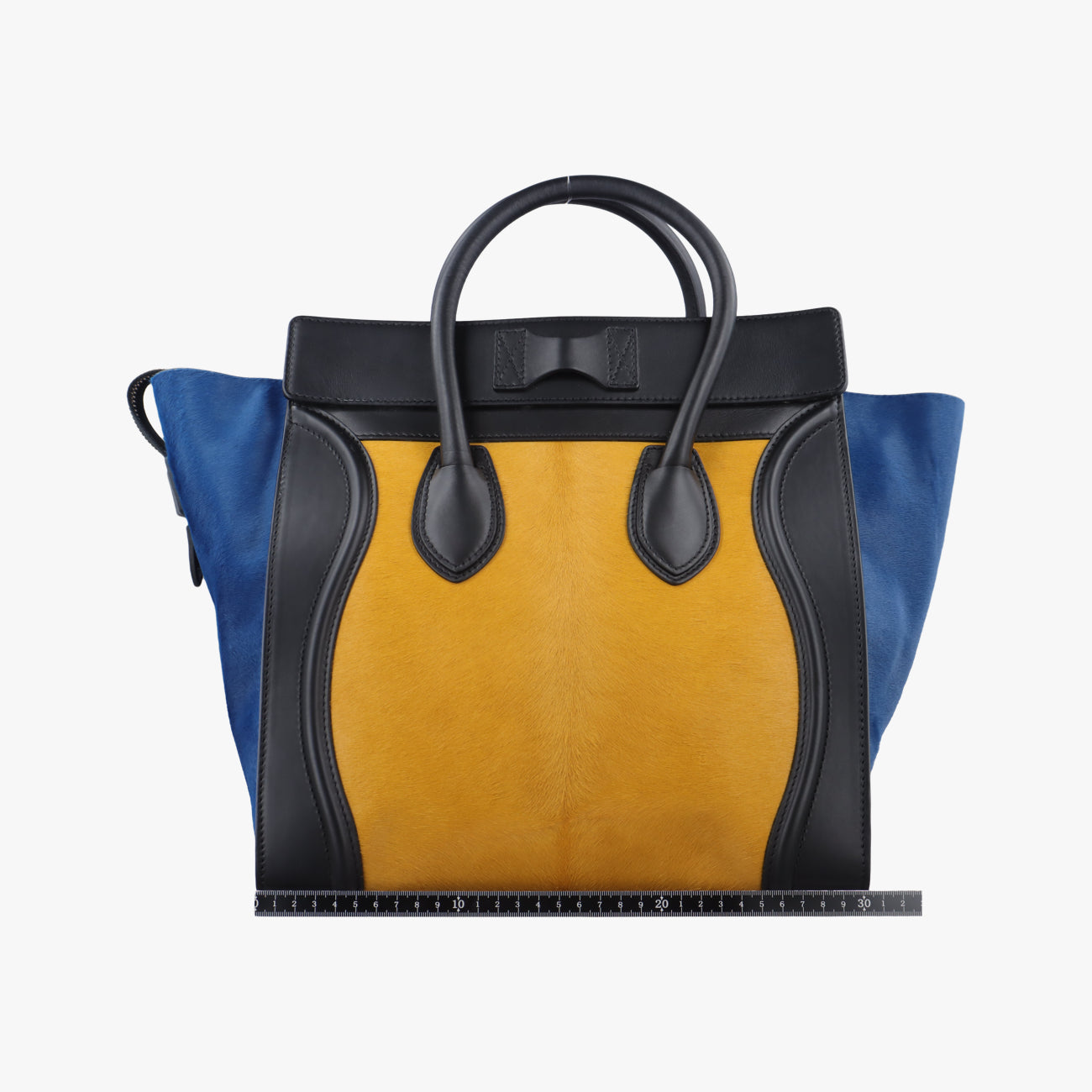 Luggage Mini Shopper Black x Yellow x Blue Leather × Horsehair F-GA-0163