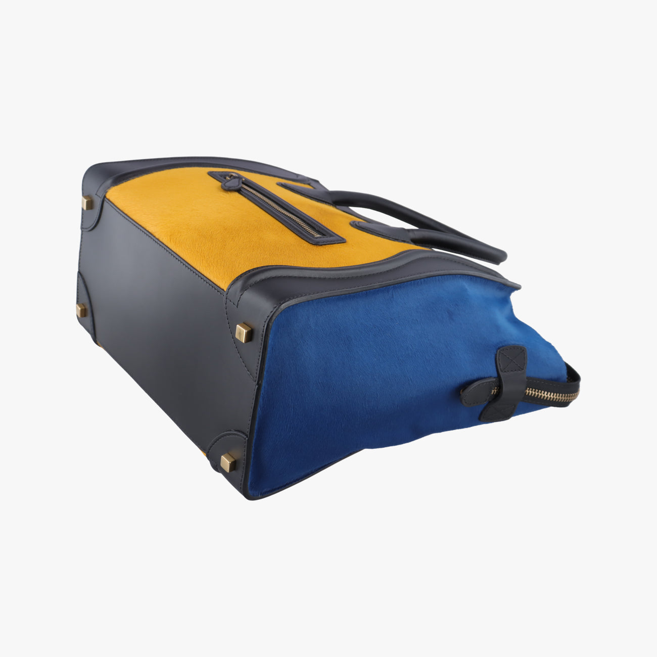 Luggage Mini Shopper Black x Yellow x Blue Leather × Horsehair F-GA-0163