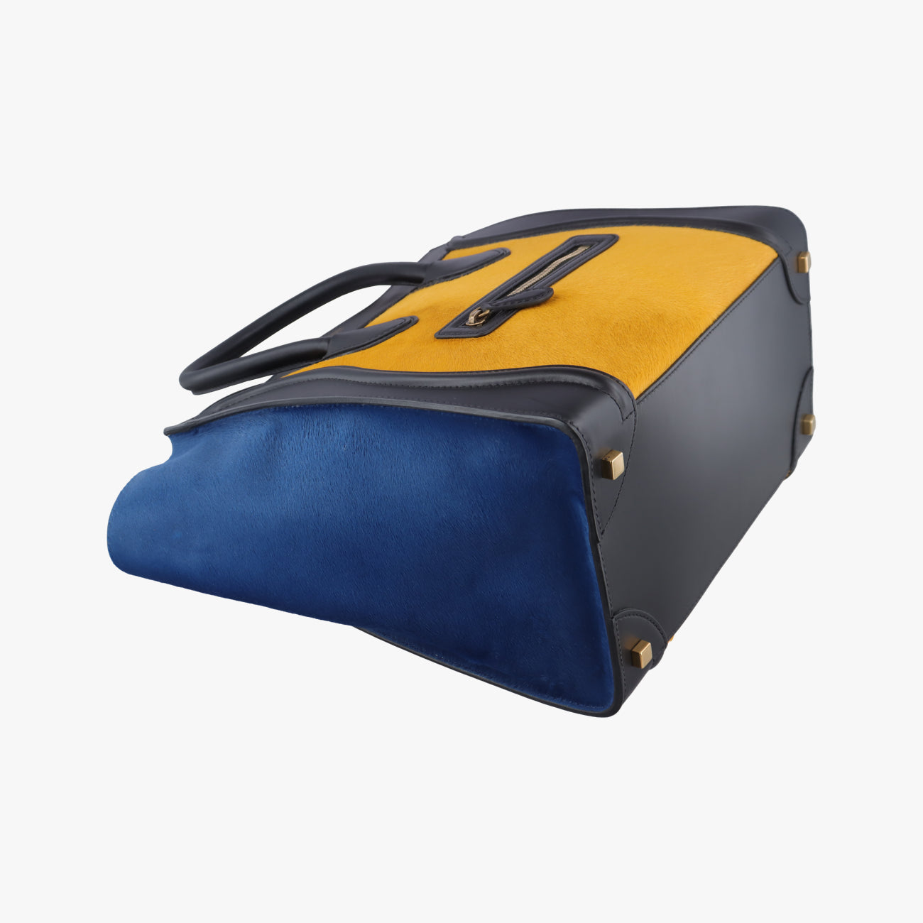 Luggage Mini Shopper Black x Yellow x Blue Leather × Horsehair F-GA-0163