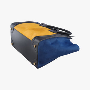 Luggage Mini Shopper Black x Yellow x Blue Leather × Horsehair F-GA-0163