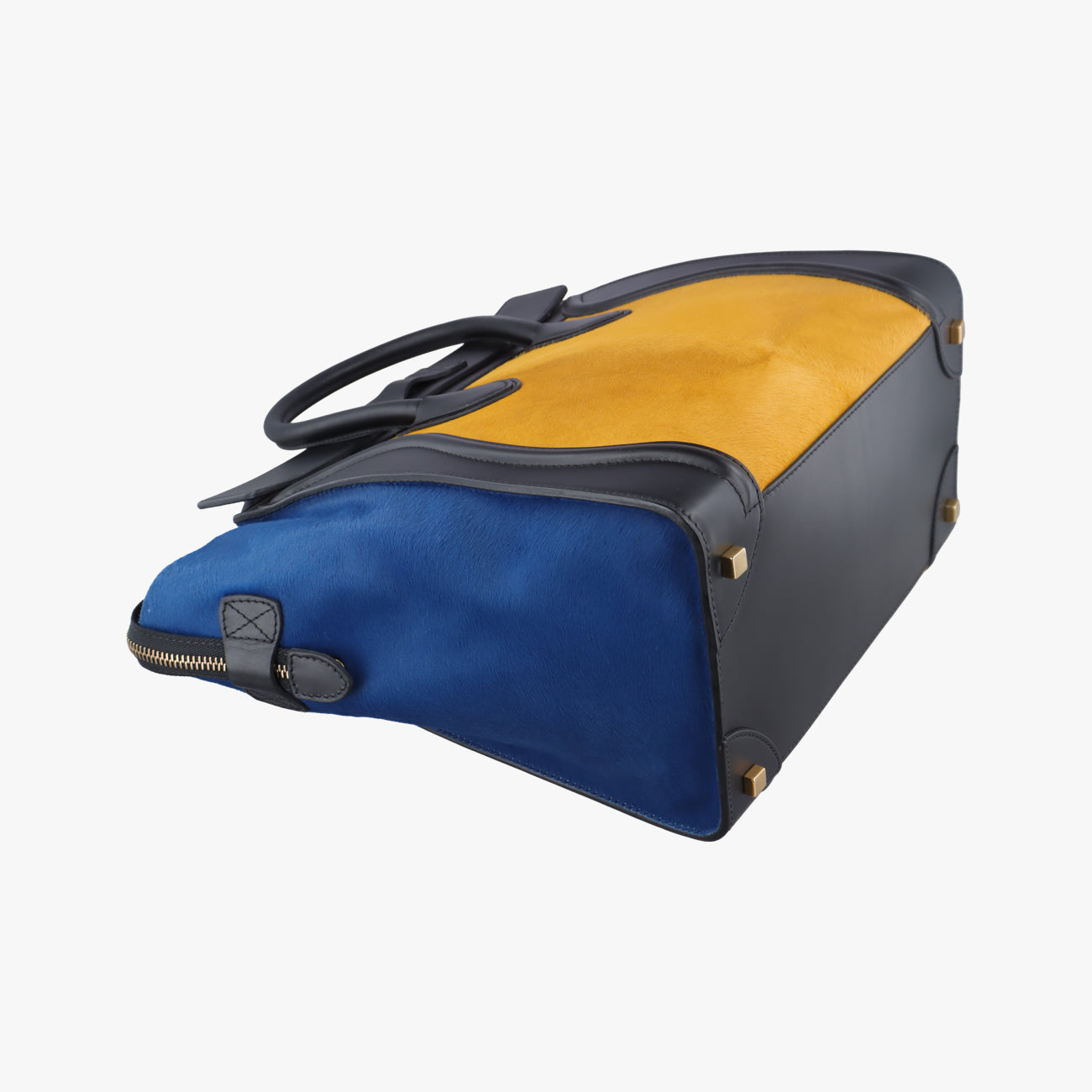 Luggage Mini Shopper Black x Yellow x Blue Leather × Horsehair F-GA-0163