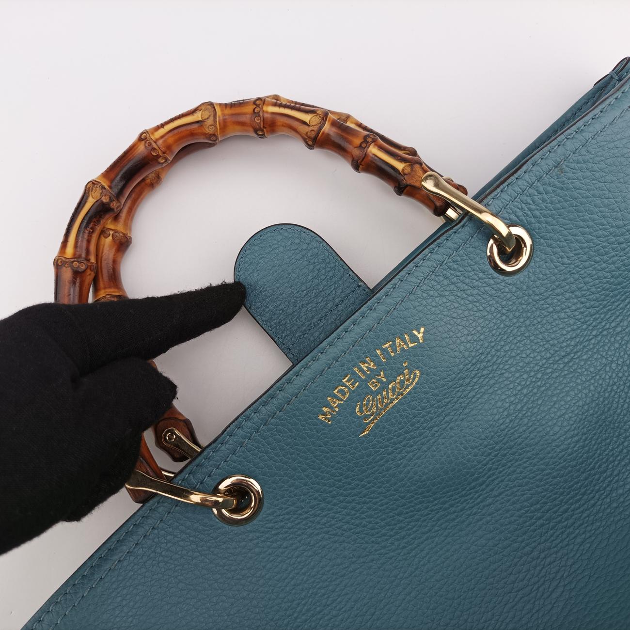 bamboo shopper Blue Leather G015043925