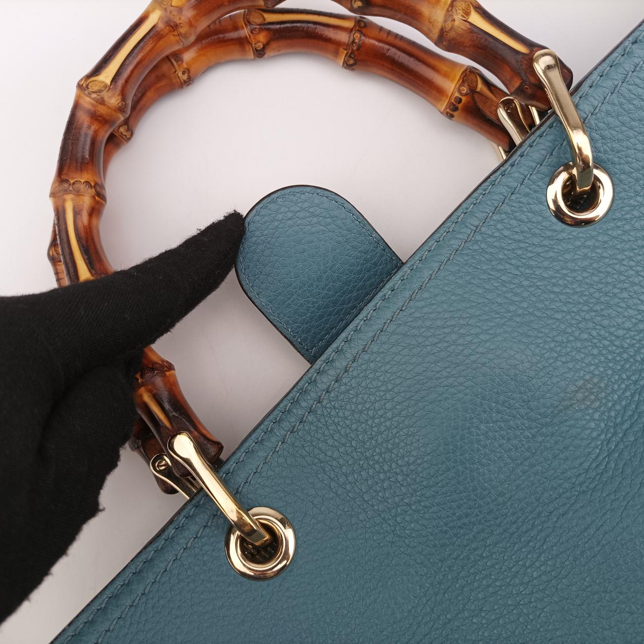 bamboo shopper Blue Leather G015043925