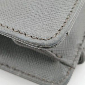 Triangle Logo Plate Grey Saffiano Leather 49
