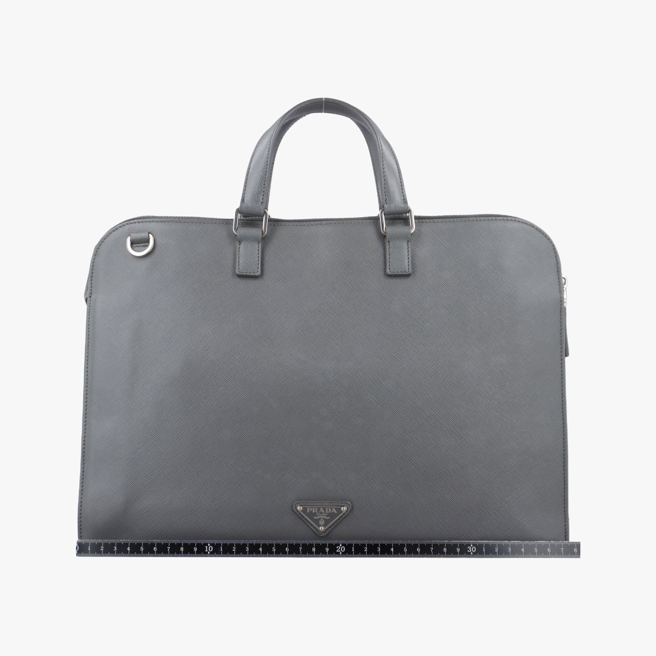 Triangle Logo Plate Grey Saffiano Leather 49