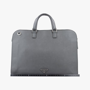 Triangle Logo Plate Grey Saffiano Leather 49