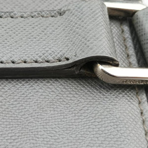 Triangle Logo Plate Grey Saffiano Leather 49