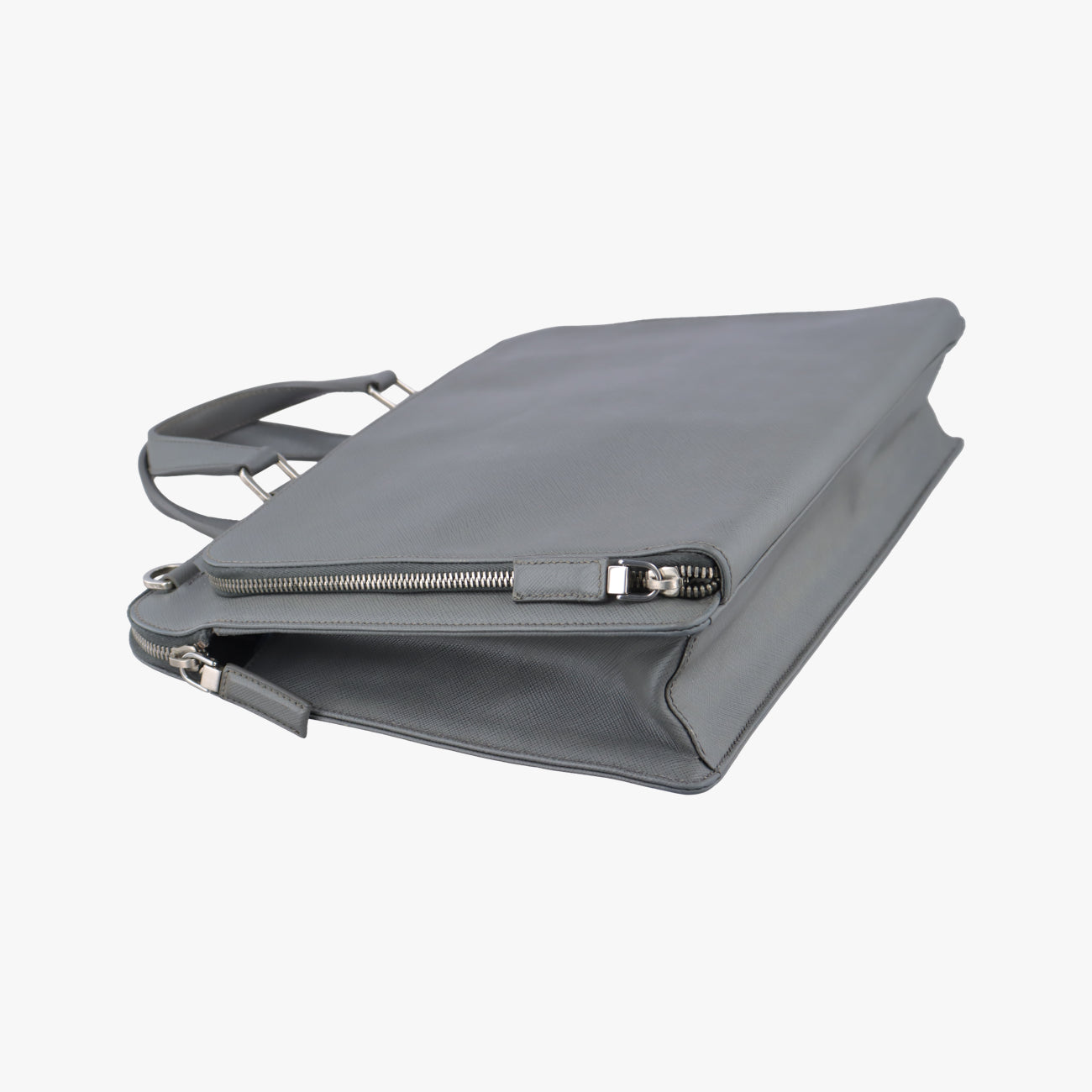 Triangle Logo Plate Grey Saffiano Leather 49