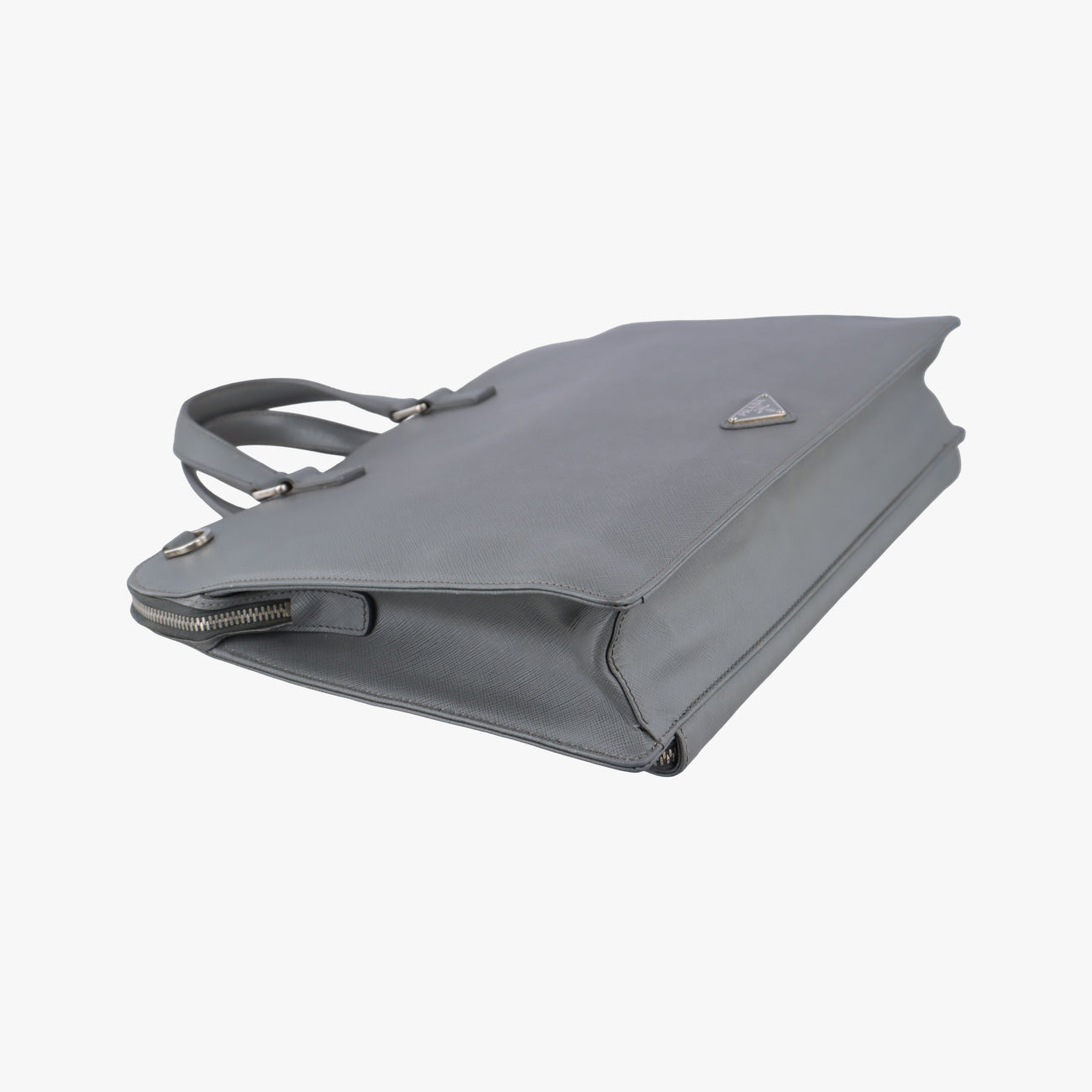 Triangle Logo Plate Grey Saffiano Leather 49