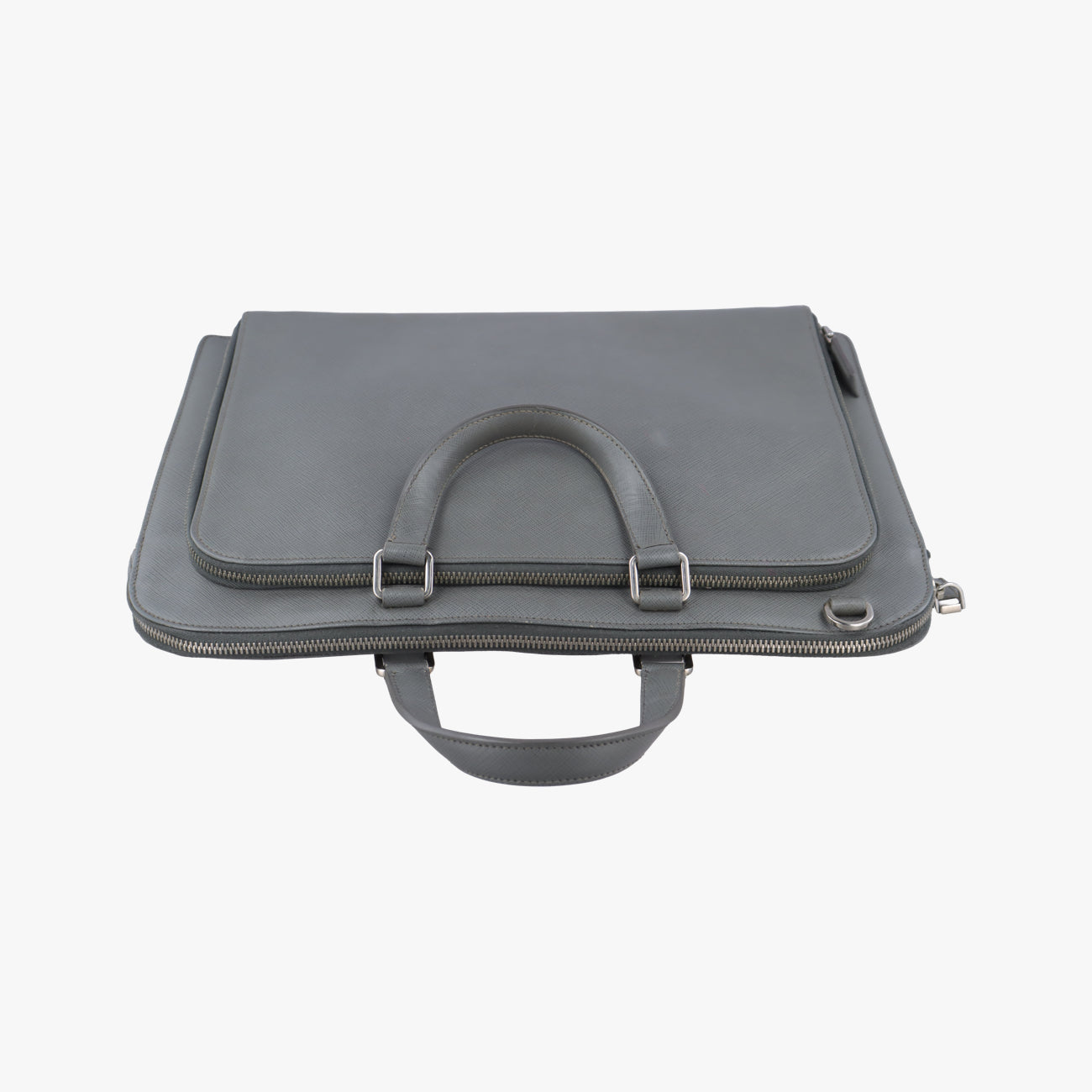 Triangle Logo Plate Grey Saffiano Leather 49
