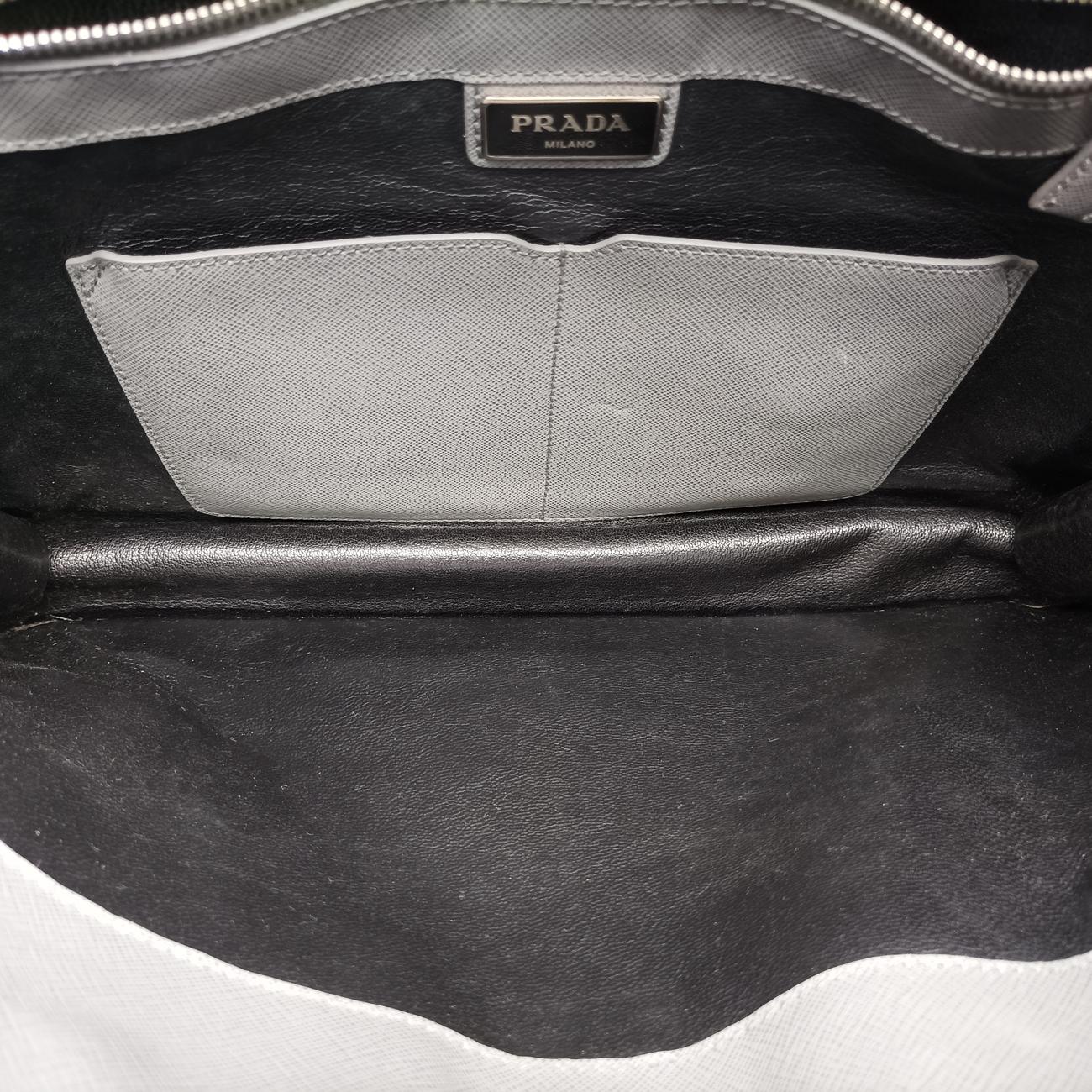 Triangle Logo Plate Grey Saffiano Leather 49