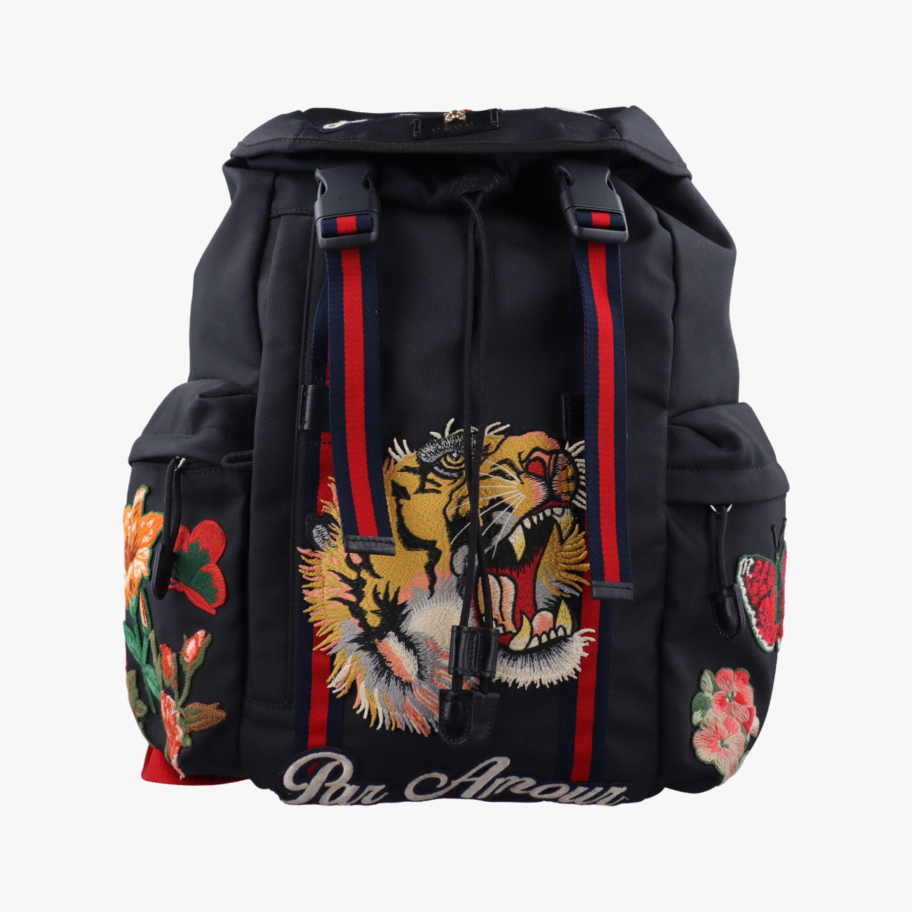 Embroidered Tiger Web Sherry Line Black×Multicolour Canvas F019941959