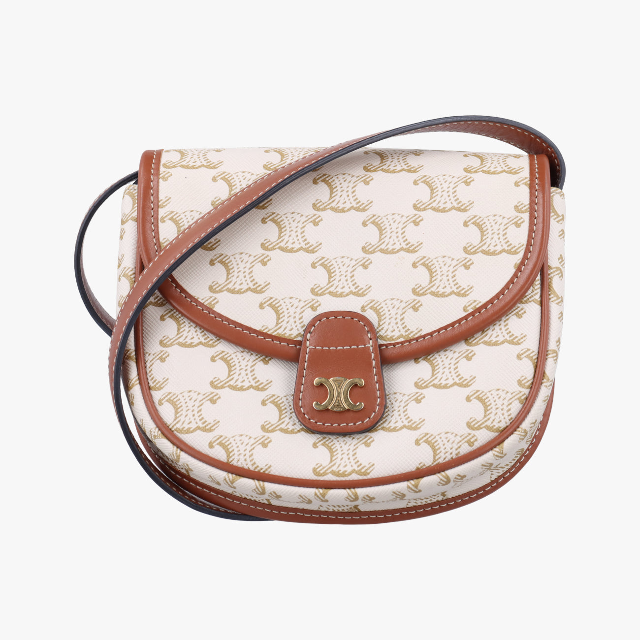 Triomphe Mini Besace White×brown PVC coated canvas F-CU-1291