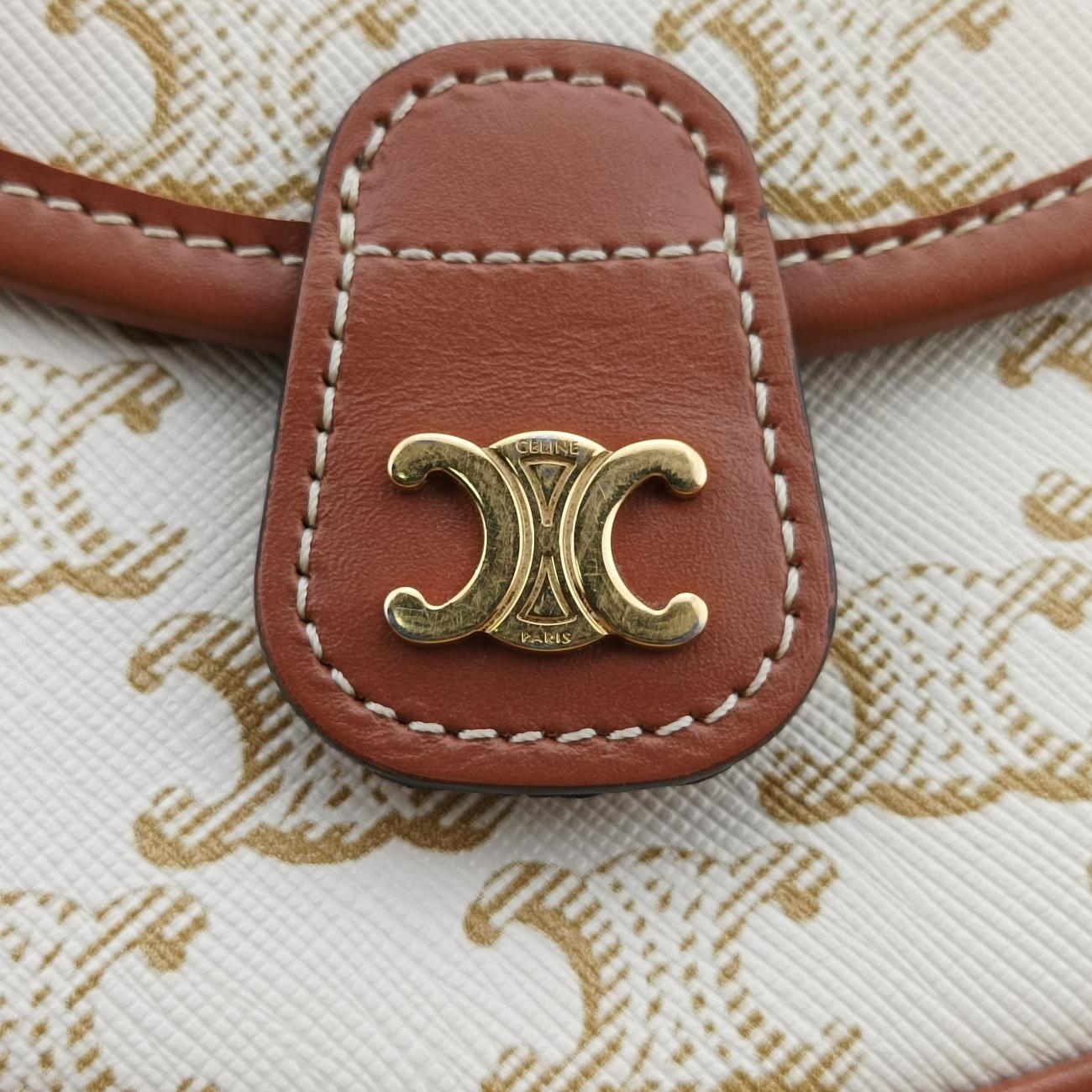 Triomphe Mini Besace White×brown PVC coated canvas F-CU-1291