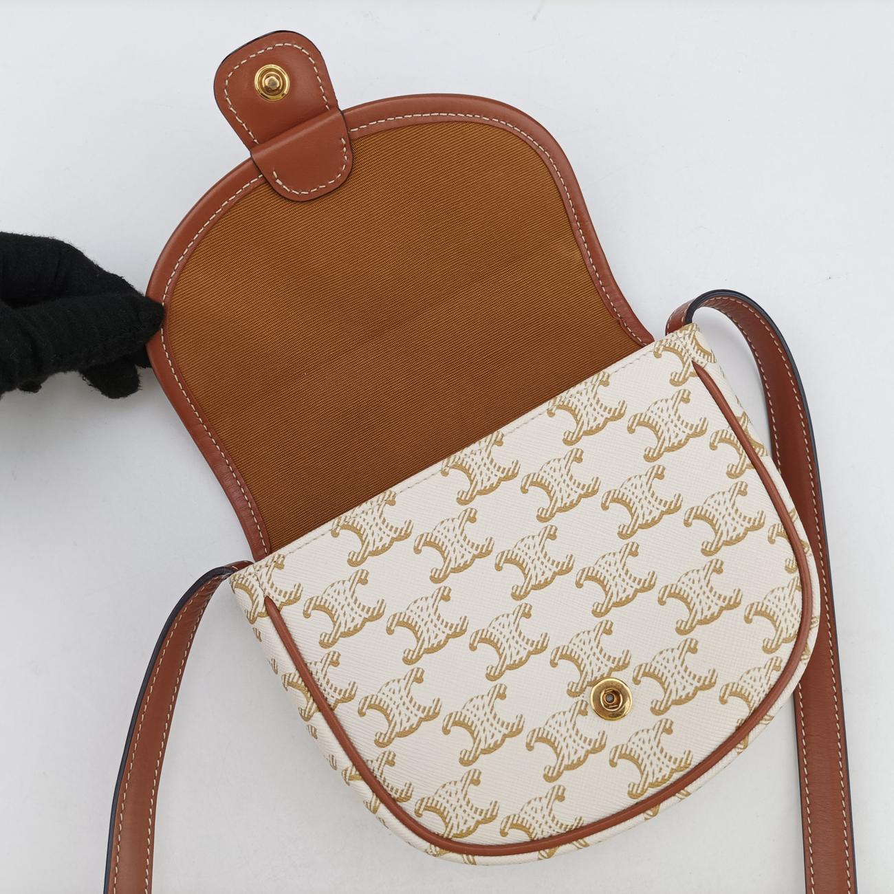Triomphe Mini Besace White×brown PVC coated canvas F-CU-1291
