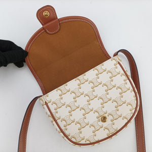 Triomphe Mini Besace White×brown PVC coated canvas F-CU-1291