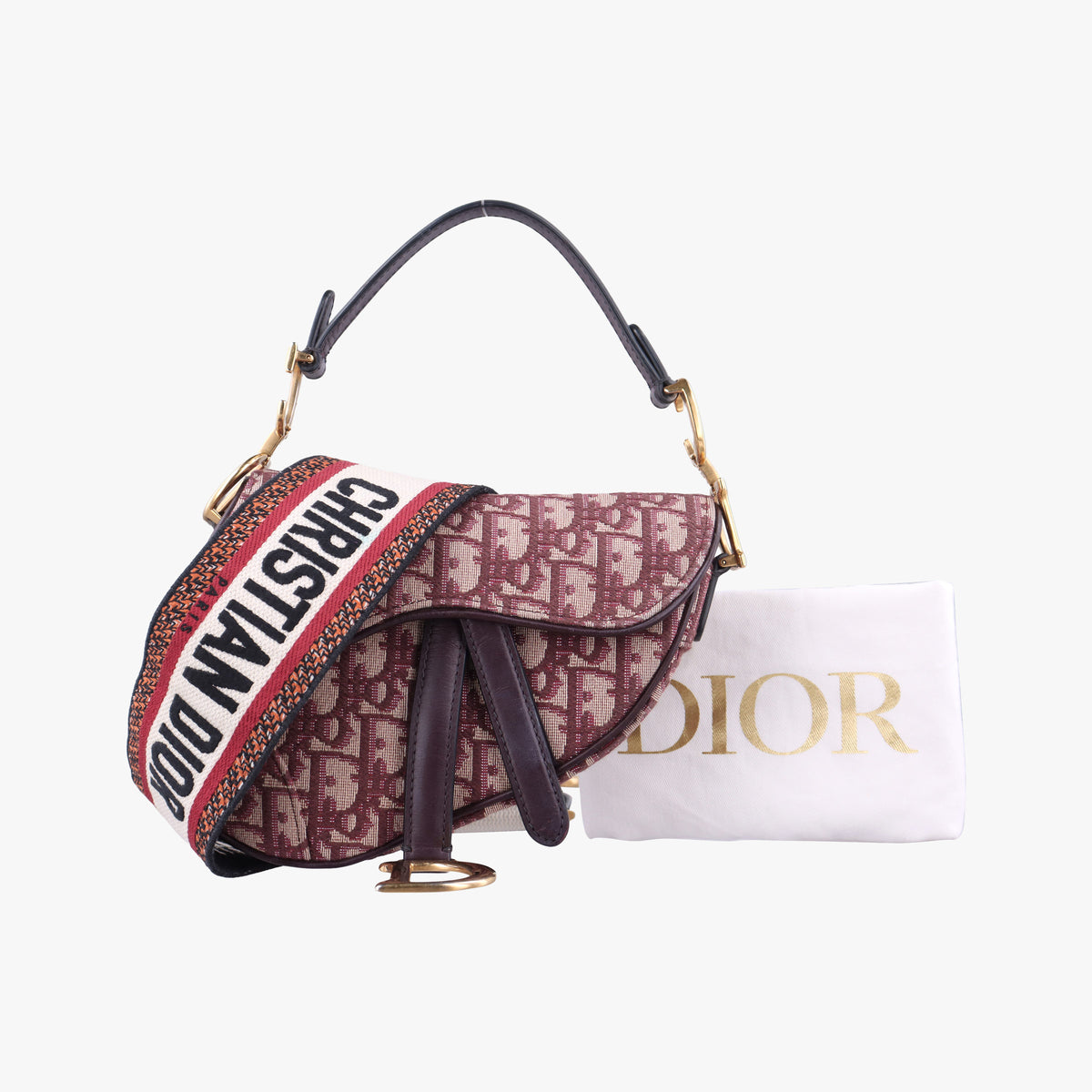 Pre-owned Christian Dior Saddle Red Jacquard × Leather  shoulderbag | stylenewstar