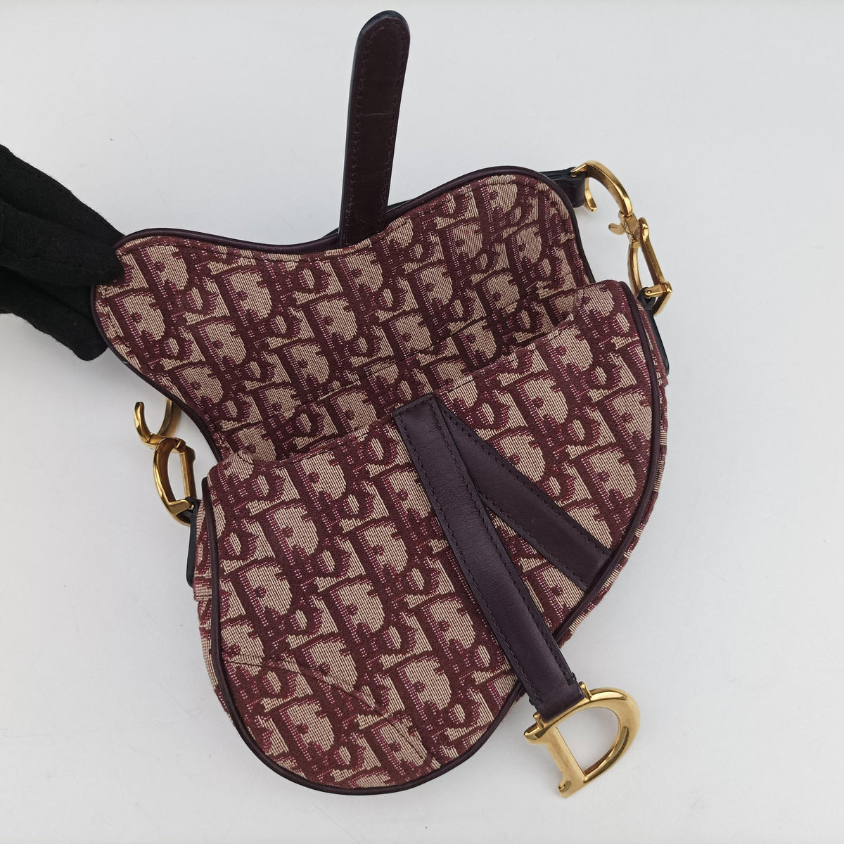 Pre-owned Christian Dior Saddle Red Jacquard × Leather  shoulderbag | stylenewstar
