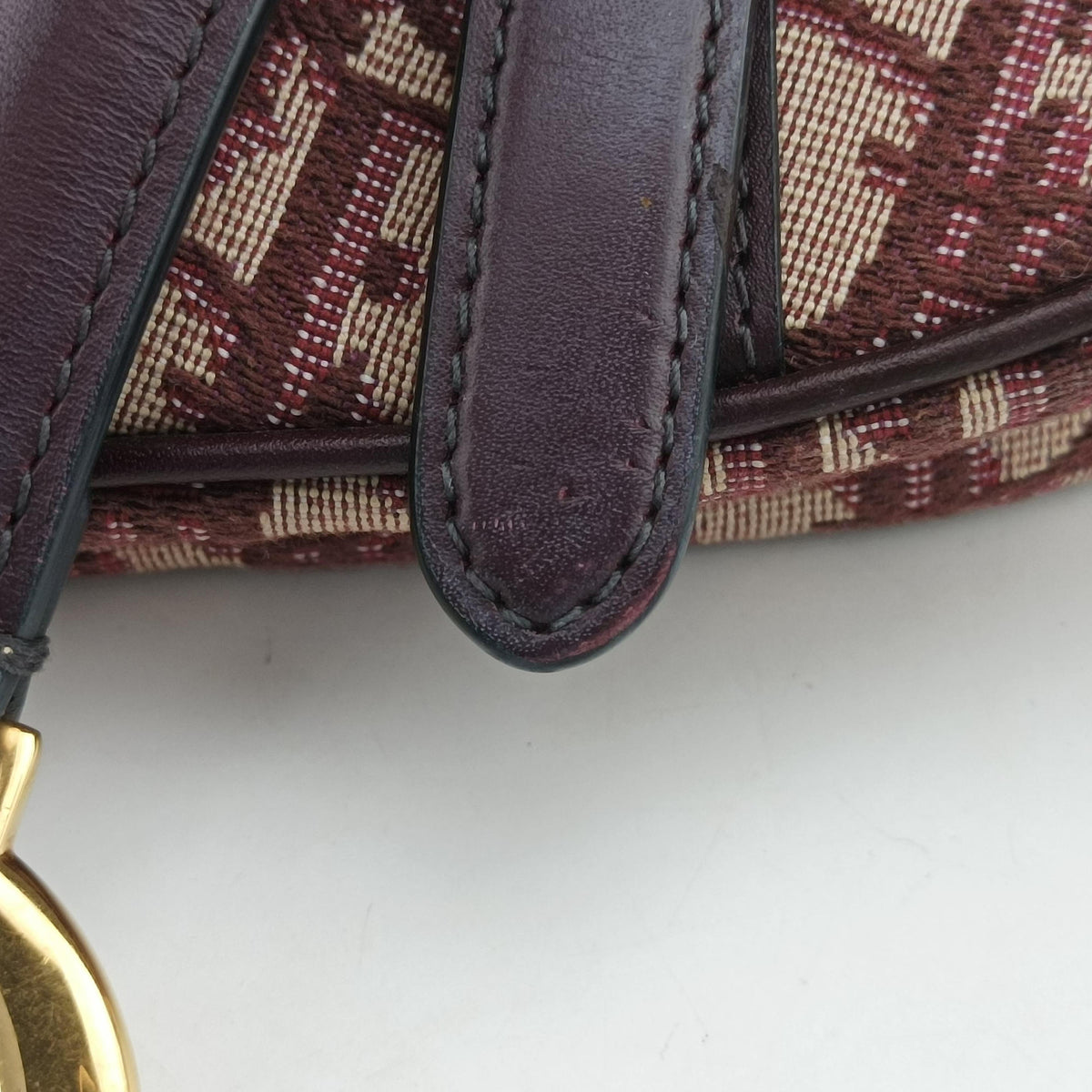 Pre-owned Christian Dior Saddle Red Jacquard × Leather  shoulderbag | stylenewstar