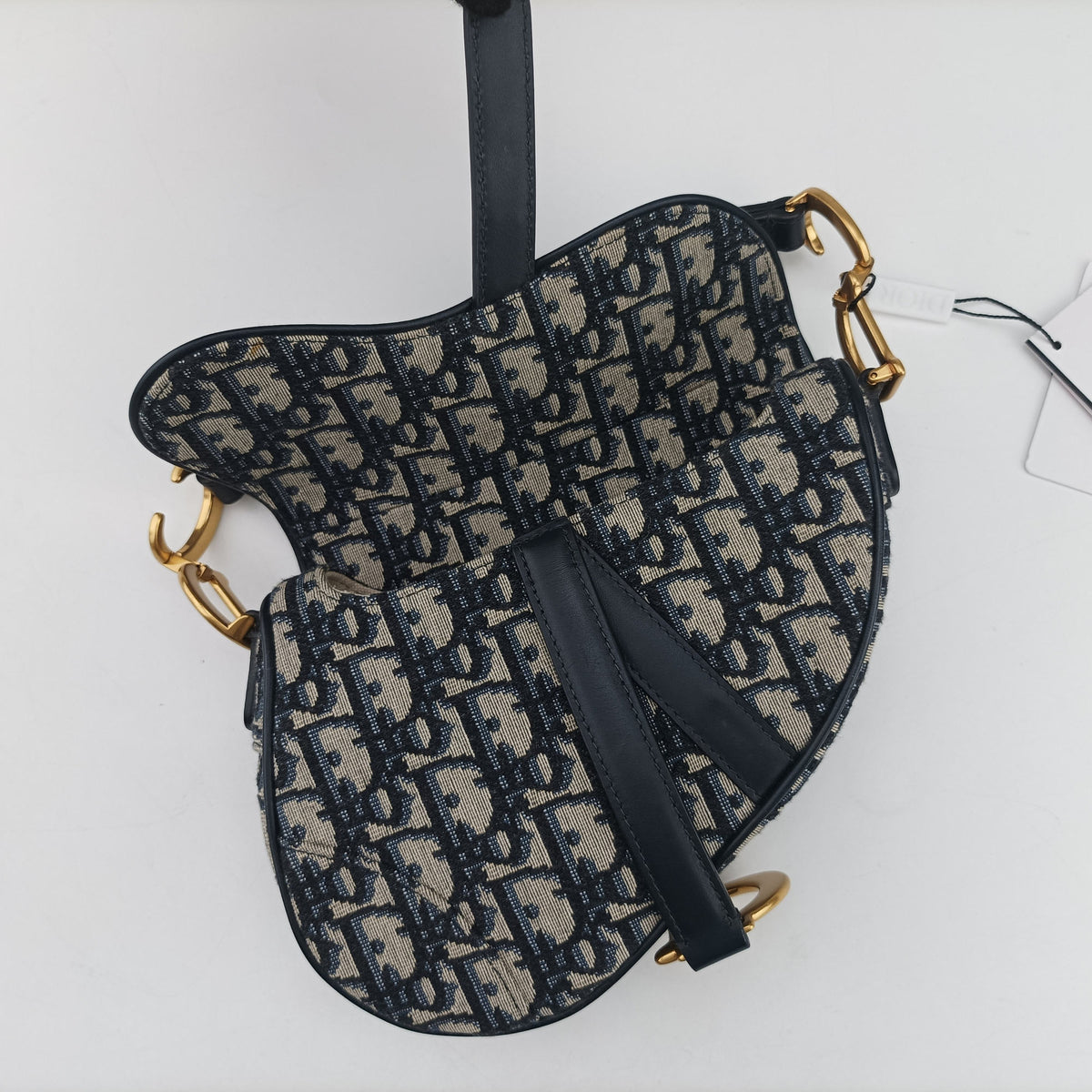 Secondhand Christian Dior Saddle Navy Jacquard×Leather  handbag | stylenewstar