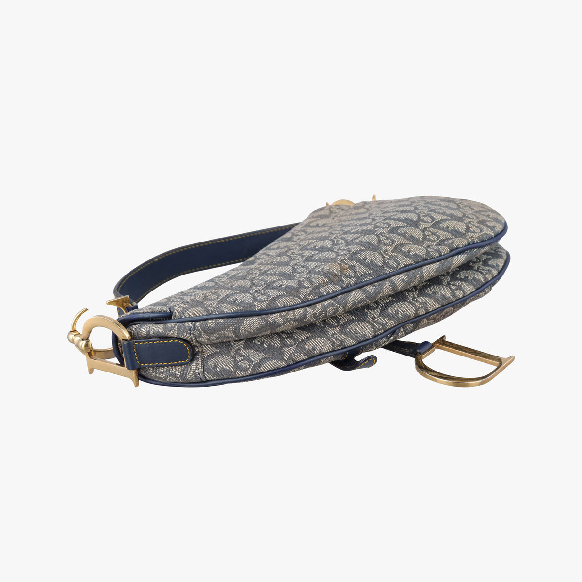 Pre-owned Christian Dior Saddle Navy jacquard×Leather  shoulderbag | stylenewstar