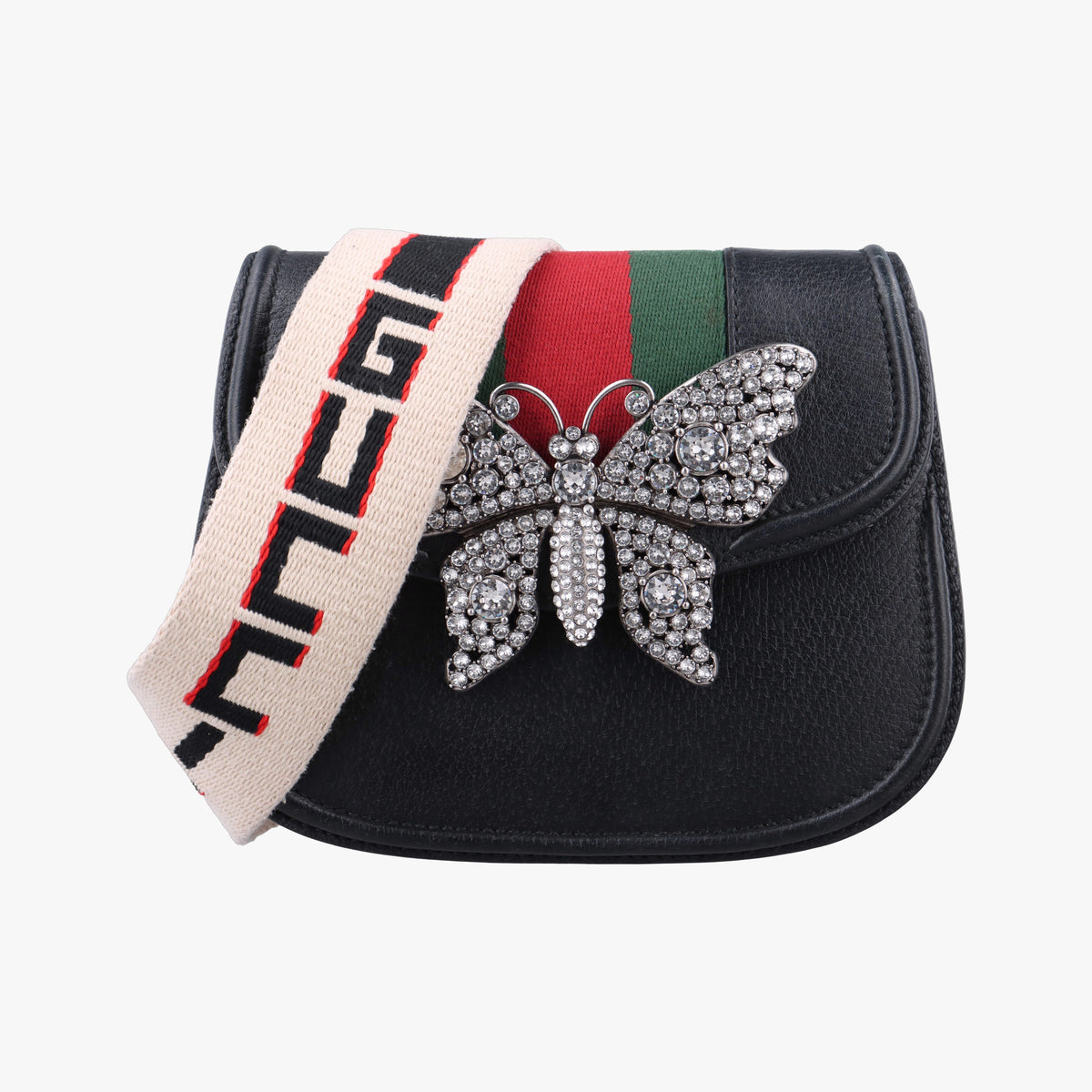 Pre-owned Gucci Totem  Sherry line Butterfly Black Leather 505387 shoulderbag | stylenewstar