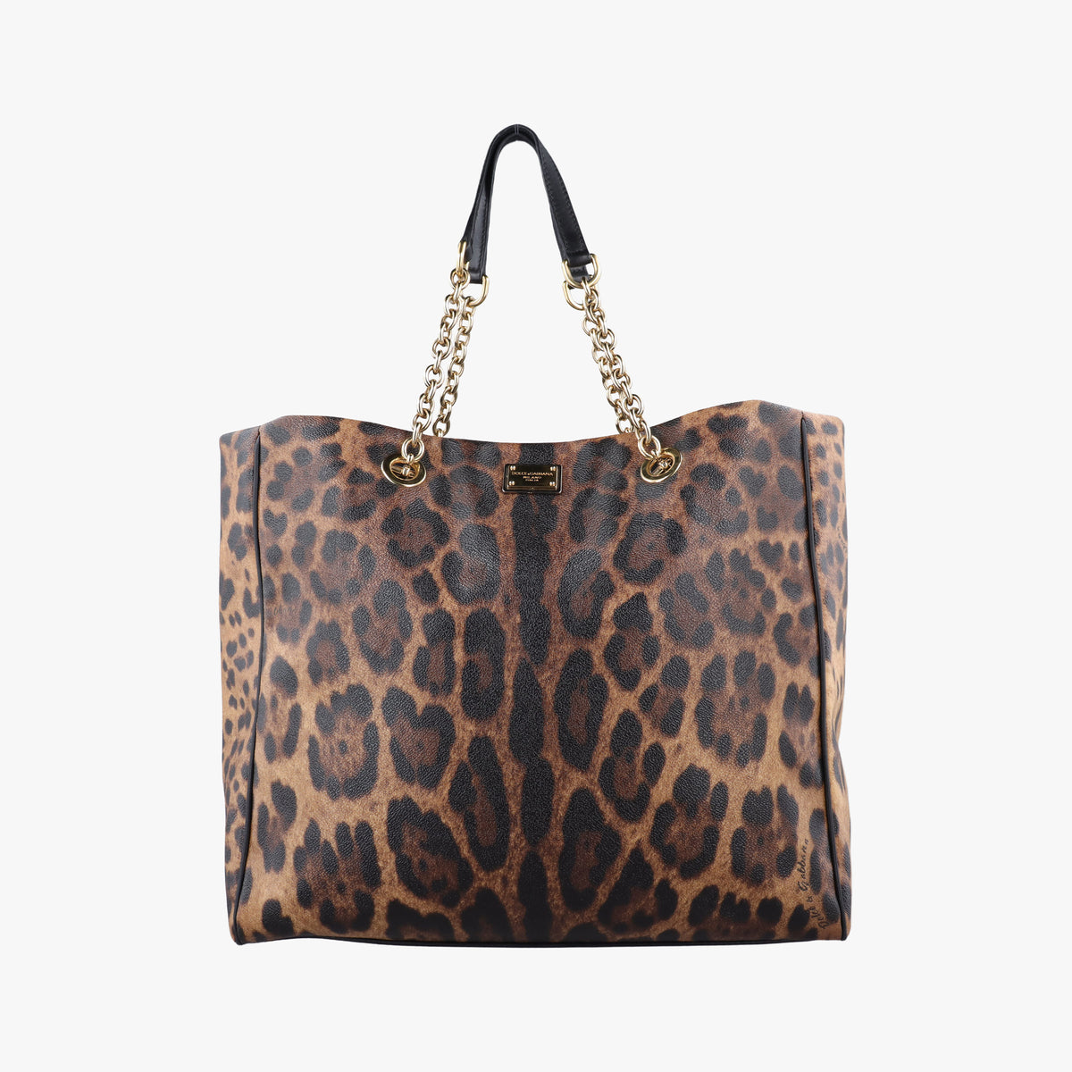 Pre-owned Dolce & Gabbana Leopard Print Tote Brown Leather  shoulderbag | stylenewstar