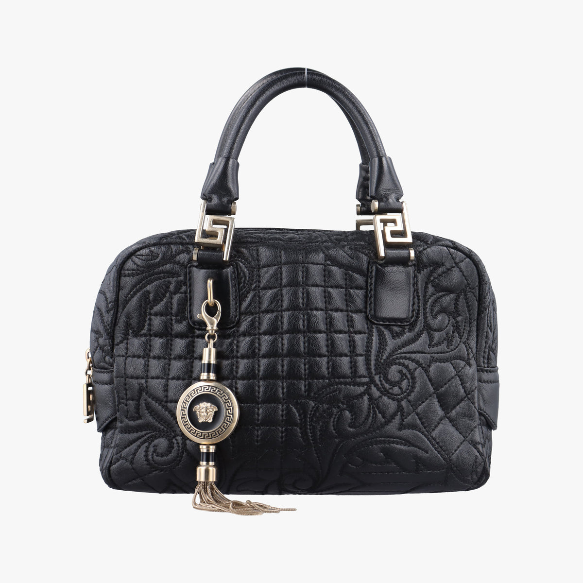 Pre-owned VERSACE Medusa Demetra Vanitas Satchel Black Leather  shoulderbag | stylenewstar