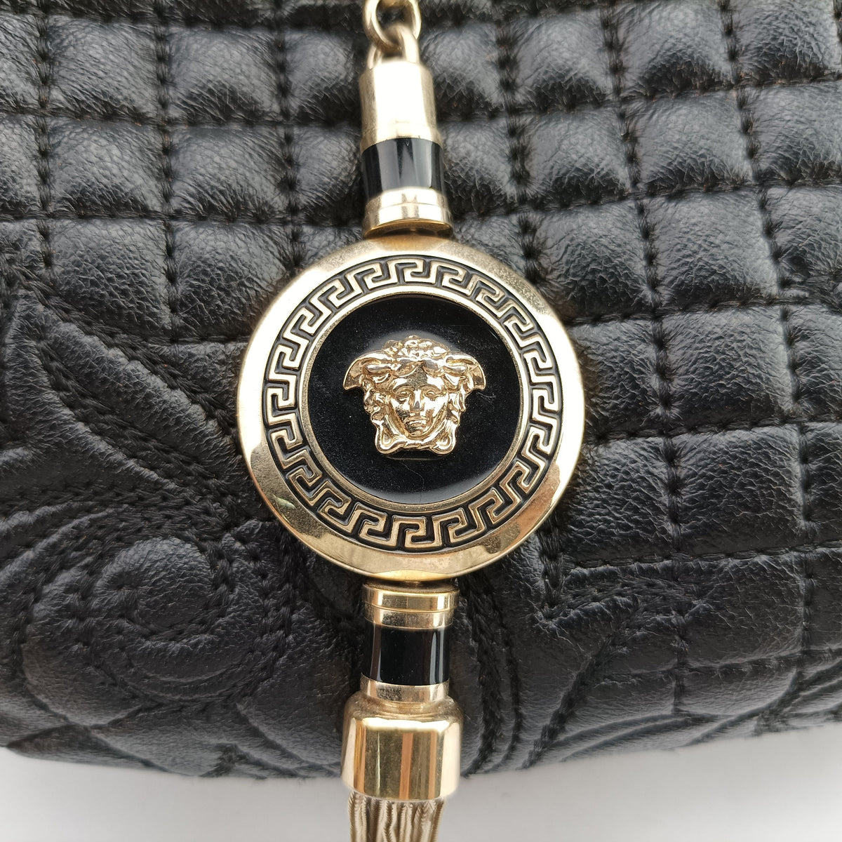 Pre-owned VERSACE Medusa Demetra Vanitas Satchel Black Leather  shoulderbag | stylenewstar