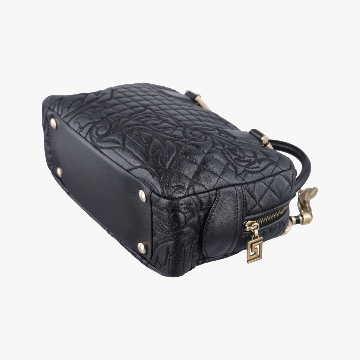 Pre-owned VERSACE Medusa Demetra Vanitas Satchel Black Leather  shoulderbag | stylenewstar