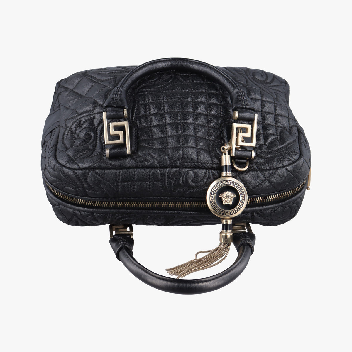 Pre-owned VERSACE Medusa Demetra Vanitas Satchel Black Leather  shoulderbag | stylenewstar